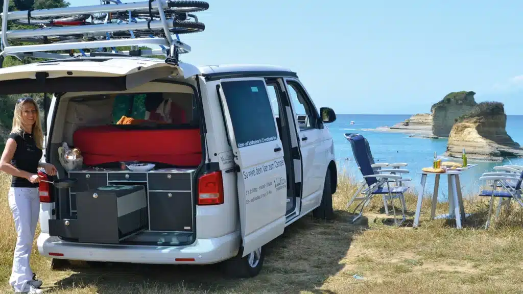 VanEssa in Greece 2013 VW T6 Multivan rear kitchen sleeping system