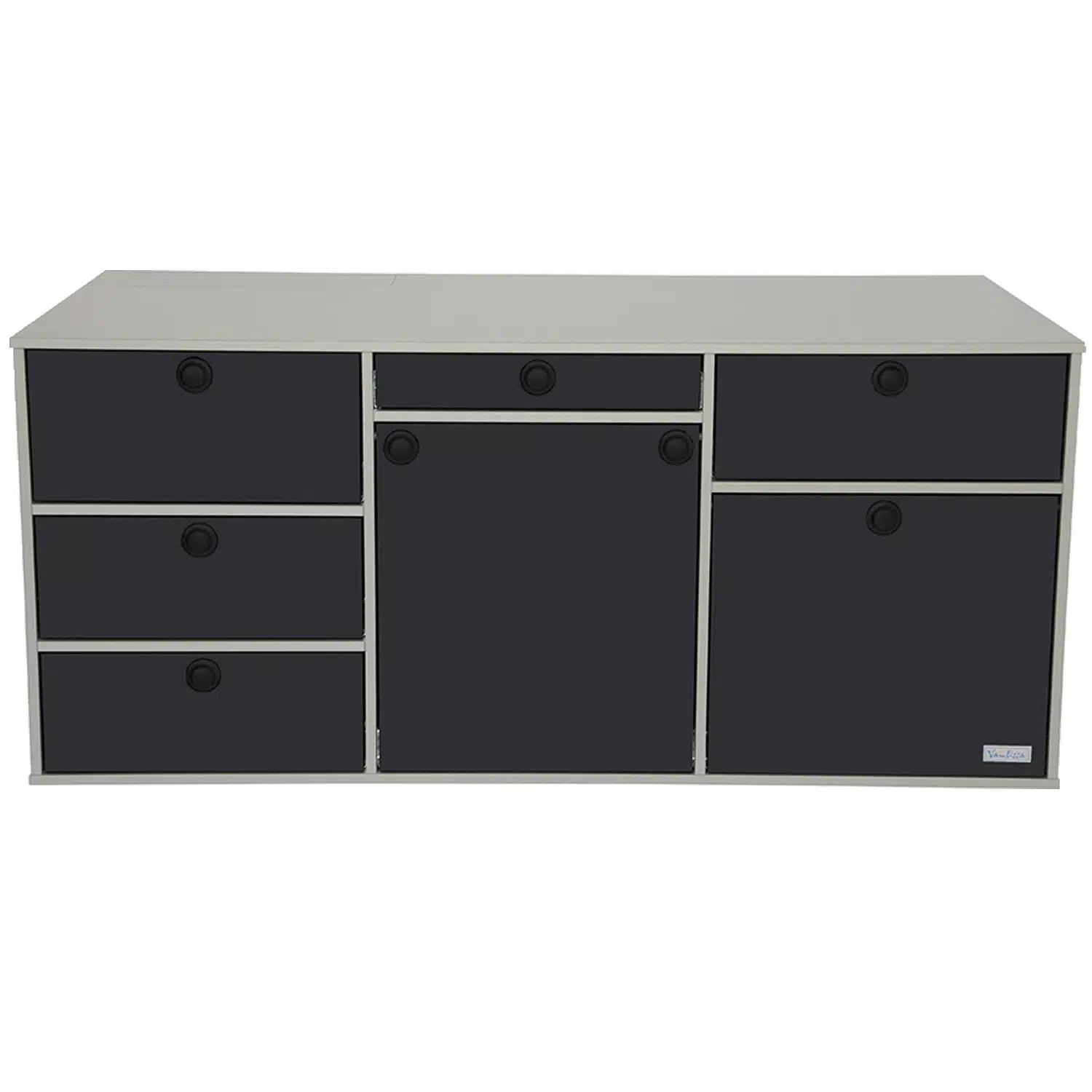 Heckküche Silber Schwarz mit schwarzen Druckknöpfen