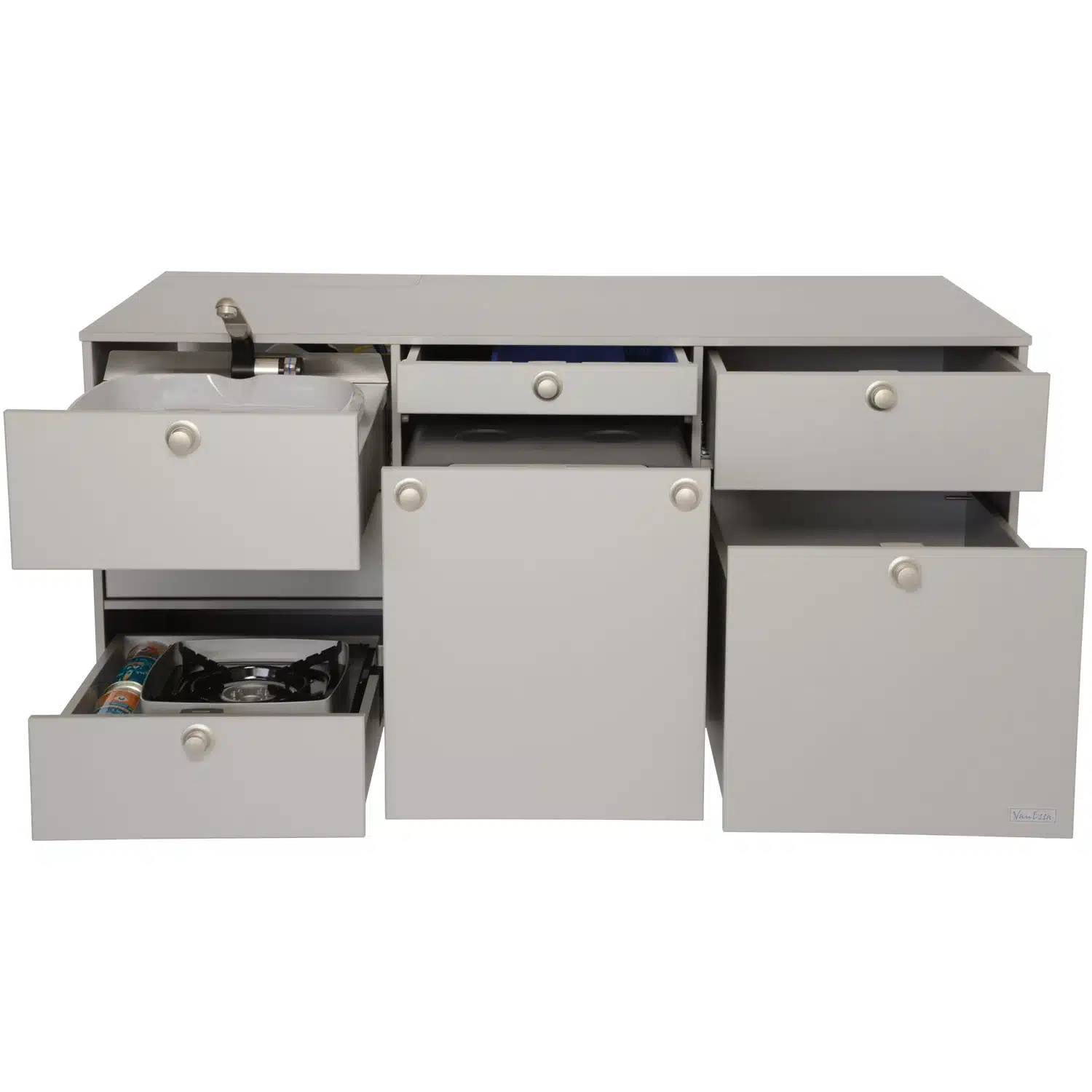 VanEssa rear kitchen for vans body silver decor silver open