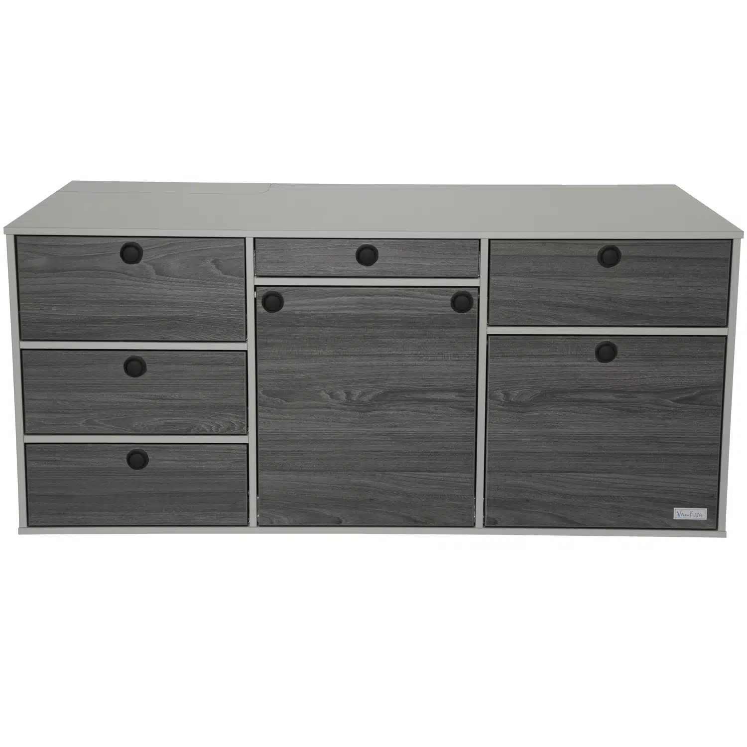 Heckküche Silber Swiss mit schwarzen Druckknöpfen